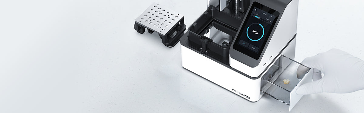 PioNext Mini integrated dental printing and curing workflow