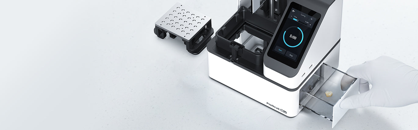 PioNext Mini integrated dental printing and curing workflow