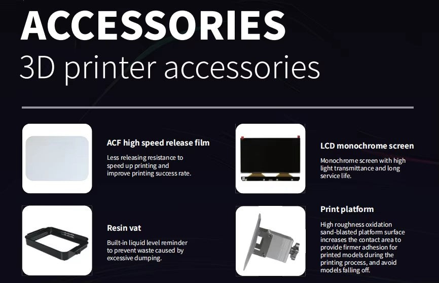 DJ89 PLUS service accessories including release film, resin vat, LCD and build platform